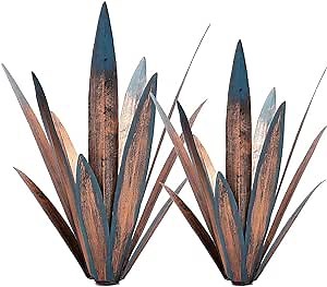 Jesokiibo 2pcs Tequila Rustic Sculpture DIY Metal Agave Plant Home Decor Rustic Hand Painted Metal Agave Garden Ornaments Outdoor Decor Figurines Home Yard Decorations Stakes Lawn Ornaments…