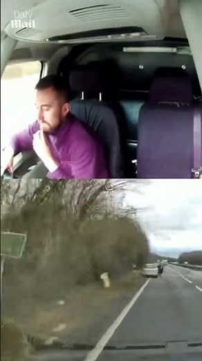 Shocking moment van driver distracted by his phone smashed into a broken down car