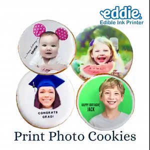 Print photos, logos, and graphics directly onto cookies & more with Eddie®, the Edible Ink Printer ($2,995 USD). Print on unique shapes and sizes. Also prints on macarons, fondant, marshmallows, and candy. Join our very active Eddie User Group https://www.facebook.com/groups/eddieprinter to see all of the amazing creations from fellow bakers! The world's only GMP and NSF-certified food printer. Prints a dozen cookies in 2 minutes. High-resolution printing. Free tech support for the life of the p