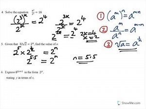 Solving equations in which the power is to be found. (C1, GCSE, KS4, IGCSE, Grades 8,9, Homeschooler
