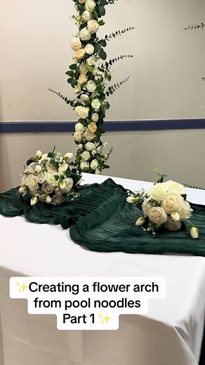 Loving these artificial flowers ✨ * Turned 4 pool noodles into Wedding Arch’s * A pack of Mixed Artificial Eucalyptus leaves * Artificial Peony flowers * Artificial foam Roses #wedding #weddingseason #centerpieces #weddingdiy