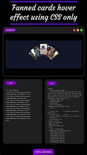 Fanned cards hover effect using CSS only ✨ #htmlseekers #htmlcss #cards