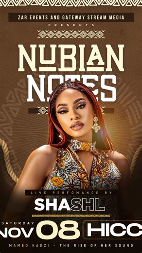 𝐒𝐇𝐀𝐒𝐇𝐋 on Instagram: "Catch me live at Nubian Notes | Nov 8, HICC | This is more than music, it’s a movement. You Ready? T🦋king Over!!"