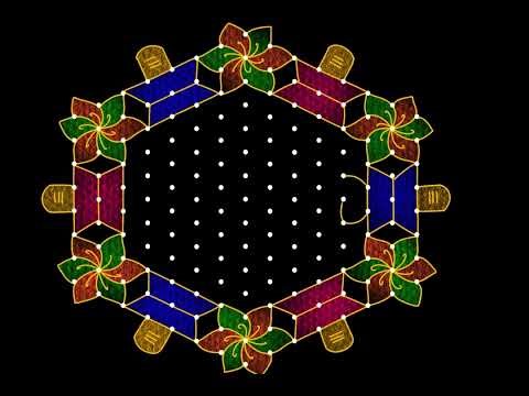 Shivaratri special rangoli designs with colour's 15-8 dots|chukkala muggulu|mahaashivaratri muggulu