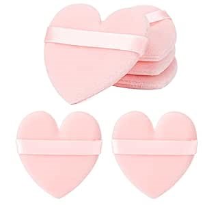 6 Pcs Pink Heart Shape Makeup Puff Heart Powder Puff for Face Setting Powder Puff Powder Cotton Velour Face Puff for Contouring, Corners and Under Eyes Setting Beauty Makeup Tools