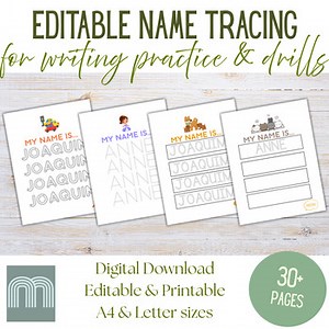 Editable Name Tracing Worksheet | Customizable Handwriting Practice | Canva Temp