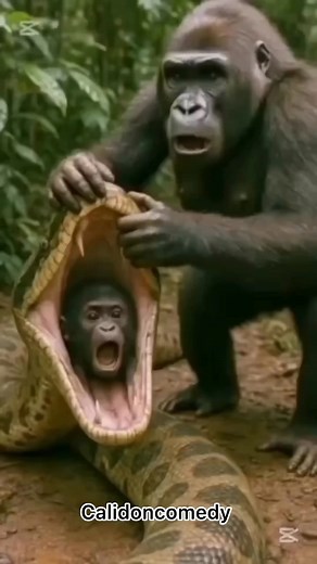 Brave Gorilla fights off huge python 🥹 #they #reelsvideoシ #reelsfbシ #fblifestyle | Calidon comedy2