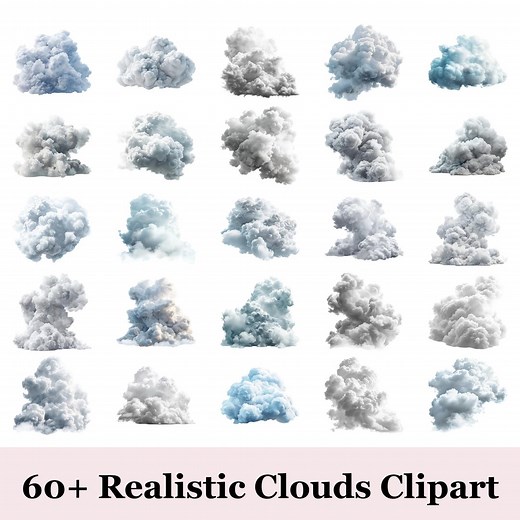 Realistic Clouds Clipart PNG Bundle • 60  Photo Realistic Sky Overlay & Smoky Clouds • Digital Art Cloudscape for Commercial Use Printable - Etsy