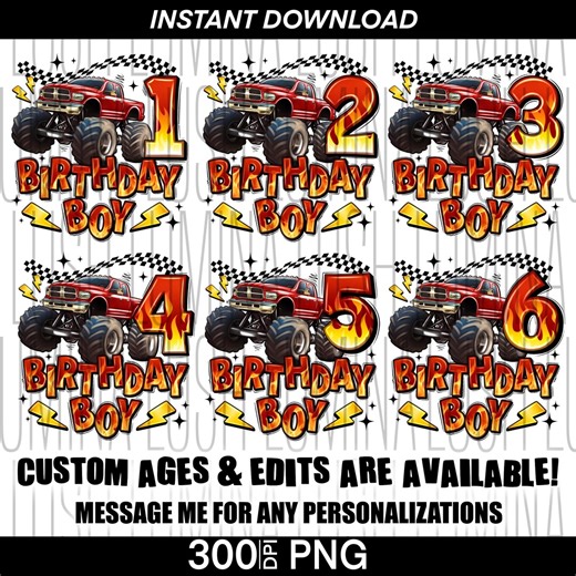 Monster Truck Birthday Boy PNG: Racing Numbers (digital Download) - Etsy