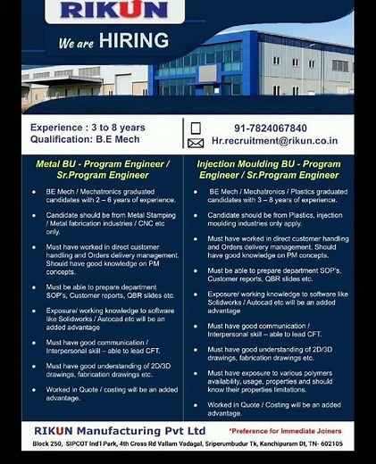 Rikun manufacturing pvt ltd company job opening! At Chennai #jobnotification #foxconn #sriperumbudur