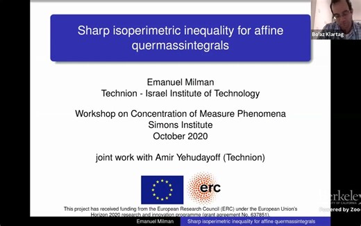 Emanuel Milman：Sharp Isoperimetric Inequalities for Affine Quermassintegrals