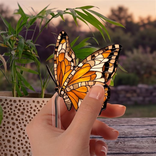 Stained Glass Butterfly Garden Stake: Orange Monarch Yard Decor, Resin Sculpture (gift for Gardener) - Etsy