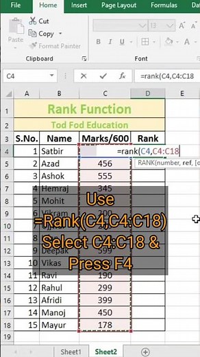 Rank Function in Excel - Tips & Tricks from ‪@todfodeducation‬