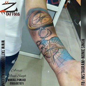 3.8K views · 52 reactions | Compass tattoo is a design that shows way to navigate, directions. it represents the idea of finding one's way in the world. #compasstattoo #compasstattoos #colorfultattoos #compass #directions #wayoflife #zeebodygraphics #zeetattoos #noniesingh #9988007071 WhatsApp number- 9988007071 | Zee Body Graphics | Facebook