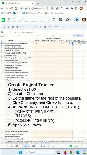 Track Project Progress Using SPARKLINES and COUNTIF in Google Sheet - Excel Tips and Tricks #shorts