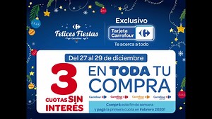 10K views · 73 reactions | ¡Exclusivo! Del 27 al 29 de diciembre, pagando con tu Tarjeta Carrefour, no te pierdas 3 CUOTAS SIN INTERÉS en toda tu compra. Conocé más info en bit.ly/2lRcbV1 | Carrefour | Facebook