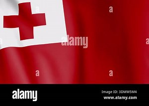 Flag of Tonga animated background. Symbol of the Tongan nation and the culture. Waving flag in the wind footage. State ensign of the island country in Polynesia.