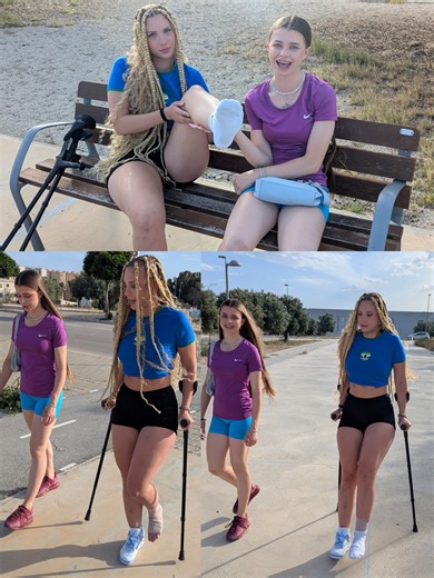 Walking around with crutches today… ankle hurts 😅 Watch full videos in our website: https://mrcrutchingaround.sellfy.store/p/sprained-ankle-park-crutching-resting-close-ups-by-sofia/ #crutches #ankleinjury #footinjury #sprained #ankle