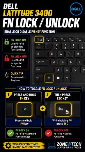 🔒 Dell Latitude 3400 Fn Lock / Unlock | Fn + Esc Shortcut