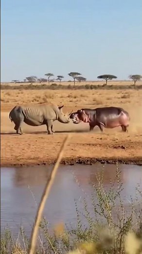 Rhino vs Hippo: The Ultimate Heavyweight Clash! 🦏🆚🦛 #RhinoVsHippo #Wildlife #Nature #AnimalBattles