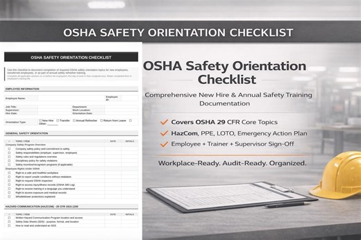 OSHA Safety Orientation Checklist Template | New Hire Training (PDF & Word) - Etsy