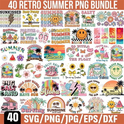 Retro Summer PNG Bundle, Summer Vibes Png, Summer Vacation Png, Preppy Beach PNG, Pool Party Png, Summer Coastal PNG, Boho Summer for Cricut - Etsy