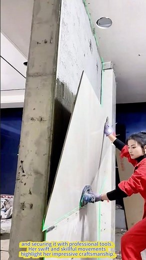 Breaking Barriers: Skilled Female Worker Masters Tile Installation.