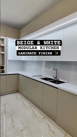 Beige & white modular kitchen A Cool Combination
