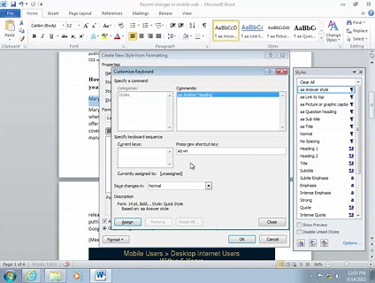 5 Word processing - adding a sub heading to a table of contents