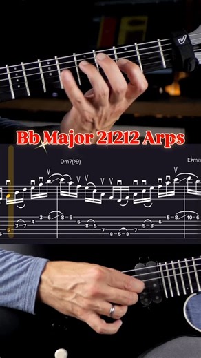 Alex Jung on Instagram: "🎇Etude Nr. 37 comes with a nice and bright 80s vibe and all the diatonic A-string 21212 Arpeggio shapes in Bb major. The final section is diminished shapes all the way ❤️ . My right hand is indicated in the notation too but I strongly recommend to find your own preferred way of picking! . Have fun checking out - already added to Most Popular Etudes - so everyone who already owns my course at Soundslice music store recieves this update for free as always - gpx files and 