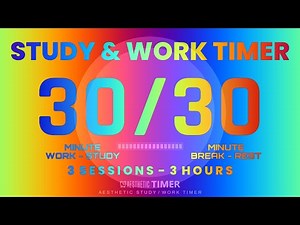 3-Hour Pomodoro Study Timer | Pomodoro 30/30 | 3 Sessions with Vivid Rainbow Gradient