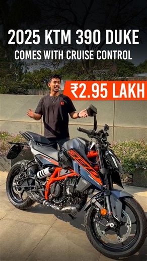 257K views · 874 reactions | The 2025 KTM 390 Duke now comes with cruise control, a crawl function, and a new Ebony Black paint scheme—all for ₹2.95 lakh (ex-showroom). It retains the 399cc engine producing 46hp & 39 Nm, along with premium features like fully adjustable suspension, traction control with ride modes, a quickshifter, launch control, and cornering & Supermoto ABS. Value for money much, #PDArmy? (powerdrift, pdarmy, ktm India, ktm, bajaj) | PowerDrift | Facebook