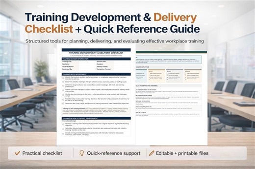 Training Development & Delivery Checklist + Quick Reference Guide - Etsy