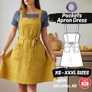 Apron Sewing Pattern, Women Pinafore Dress Project, Cottagecore Linen Long Tunic Beginner Pattern - Etsy