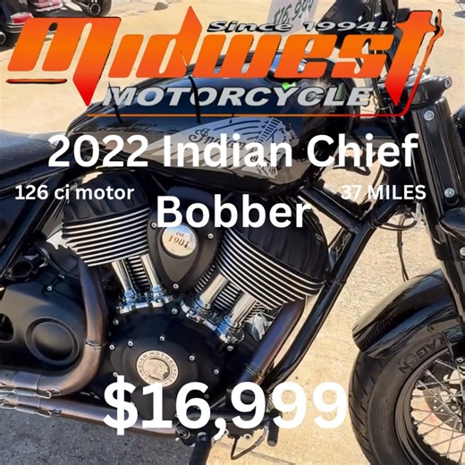 2022 Indian Motorcycle Chief Bobber $16,999 Factory warranty until 2/2027. Only 36 miles!!!!!!!!!!!!!!!!!! 126 ci motor, Super Hi Flow air intake, Sawick Speed 2 into 1 exhaust, forward controls, spoke wheels, black powder coated front end, LED headlight, LED turn signals, custom Indian seat, 3 different ride modes, keyless ignition, rear cylinder deactivation, 4 gal fuel tank, Shipping & Financing available. For more info call Ted at 386-257-6265. We are a Mom & Pop business for over 31 years! 