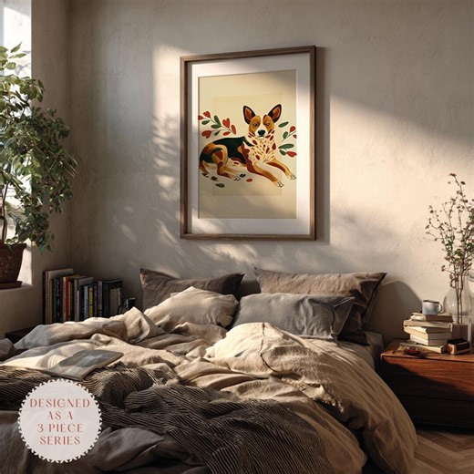 Australian Cattle Dog Print – Botanical Pet Illustration for Warm Minimalist Home Decor
