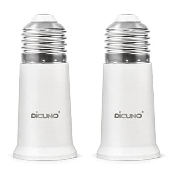 DiCUNO E26 Socket Extender, E26 Standard Medium Base Lamp Bulb Socket Adapter of 5CM/1.97 Inch Extension, Max 200W, Light Bulb Extender, 2 Pcs