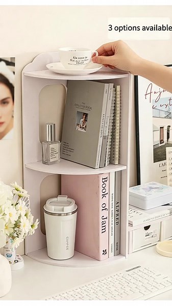 Space-Saving Multi-Layer Table Corner Rack, Stylish Wood Plastic Storage Shelf with Round Corners, Perfect Gift for Books, Cosmetics, Office Supplies, Table Organizers