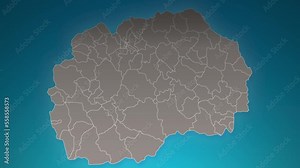 macedonia country map with zoom in Realistic Clouds Fly Through. camera zoom in sky effect on macedonia map. Background Suitable for Corporate Intros, Tourism, Presentations.
