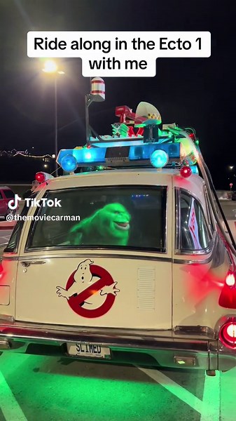 Slimer is a great co pilot #fyp #moviecarman #ecto1 #ghostbusters | ghostbusters