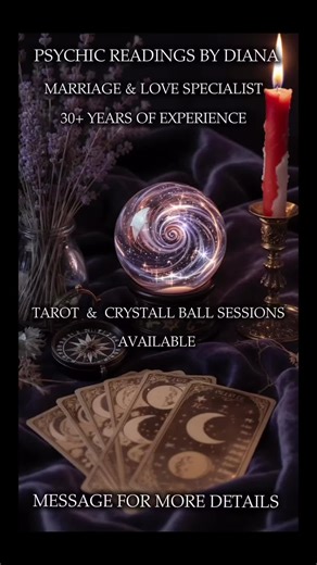 Hello 👋 If you would like to book our special tarot and crystal ball reading feel free to to message us anytime😊 Diana is very straightforward and doesn’t hesitate to guide you back on the #true path. Diana has her own establishment and license now for over 30 years! We decided to expand to tiktok as well. Hope to see you guys soon🌙#marriage #home #fyppppppppppppppppppppppp #usa