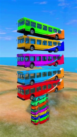 Mixed Rainbow Colour Cars & Buses Fall Crash BeamNG.Drive #beamng #beamngdrive #beamngshorts