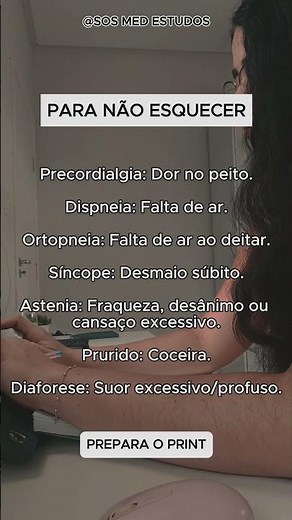 Resumo de Semiologia: TERMOS CLÍNICOS de Sintomas Cardiovasculares #medicina #dicas #med #estudos