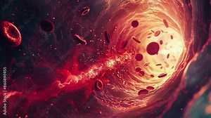 3d render of red blood cells flowing in blood vessel, Medical or biology education concept