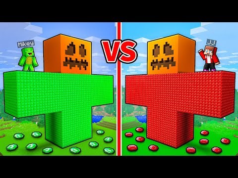 JJ and Mikey: RUBY vs EMERALD GIANT GOLEM BATTLE in Minecraft - Maizen