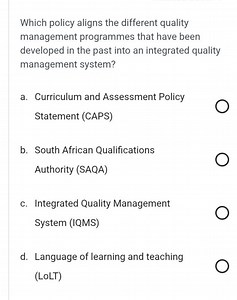 Which policy aligns the different quality management programmes... | Filo