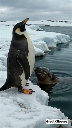Cute Penguin Meets Seal 🐧🦭❄️ | Adorable Arctic Wildlife Moment #Shorts