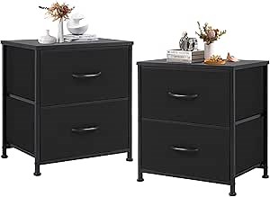 DUMOS Nightstand Set of 2, Small Dresser with 2 Fabric Drawers Side Bedroom End Table Kids Bedside Storage Furniture for 25 inch Tall Night Stand for Closet, Entryway, College Dorm, Classic Black