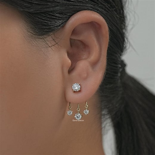 Round Cut Lab Diamond Ear Jacket Earrings, CVD Diamond Dangle Drop Earrings, 14K Solid Gold Front Back Earrings, Screw Back Diamond Earrings - Etsy UK