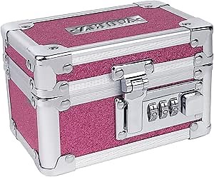 Vaultz Medicine Lock Box - 3 x 5 x 3.25 Inch Combination Lock Box for Medication, Pill Bottle, Inhaler - Easy to Hide Safe Storage for Locking Up Small Items and Valuables, Pink Bling, VZ03925